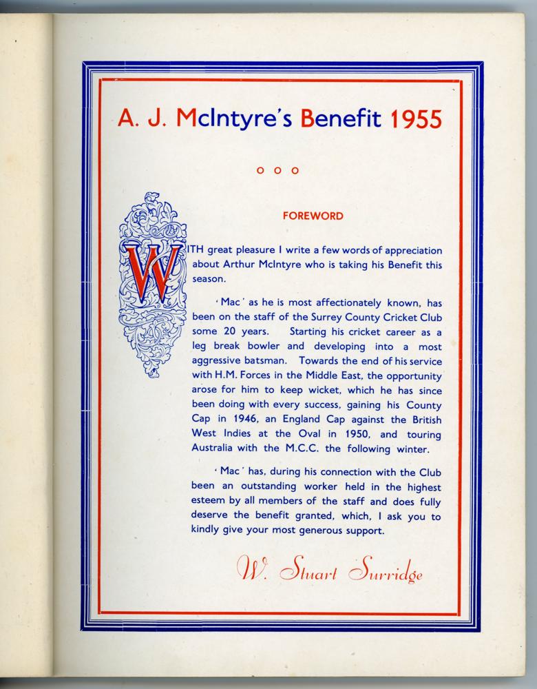 A.J.W. McIntyre Benefit Year 1955. ‘Autographed Cricket Album’. Hardback Benefit album produced - Image 3 of 6