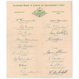 Australian tour of Pakistan and India 1959/60. Official autograph sheet fully signed in ink by