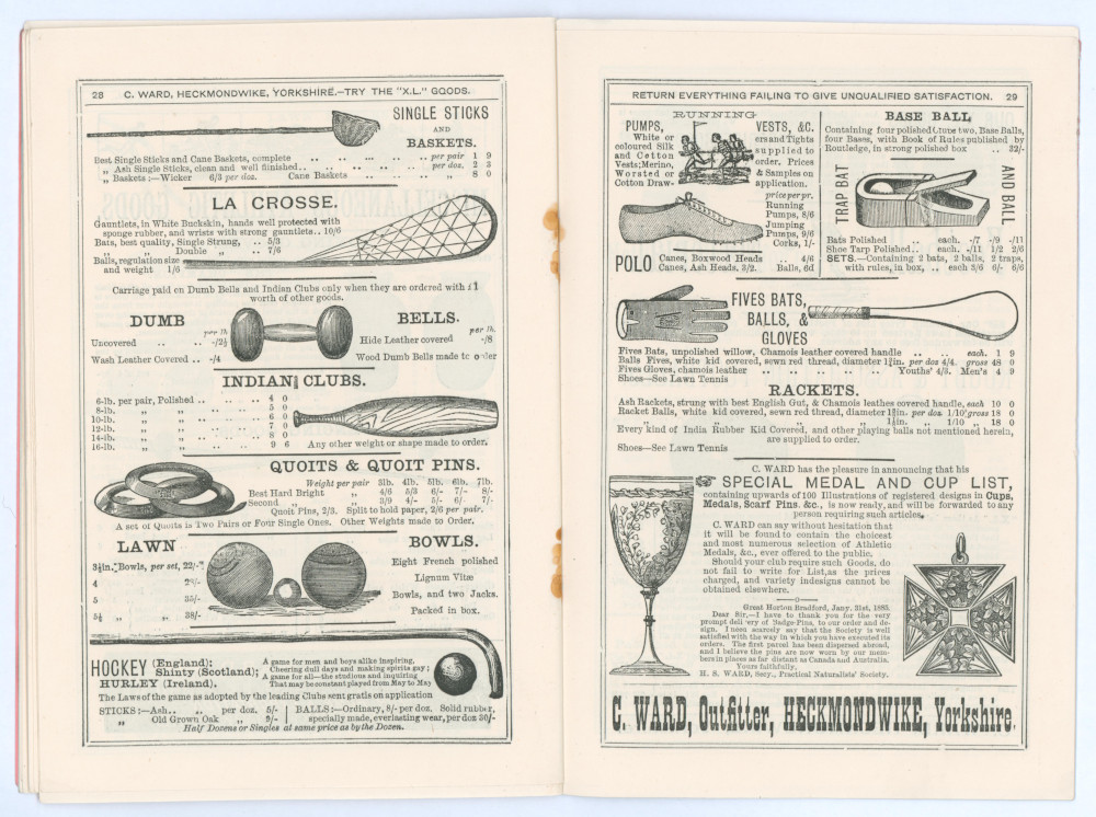 Cricket and sporting equipment catalogues and price lists 1881-1898. Six original catalogues. ‘A Few - Image 6 of 6