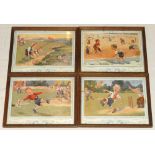 Comic prints c.1930s. Four colour prints of cartoons depicting children playing cricket. Subjects