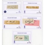 Yorkshire and England signatures. Five early signatures in ink of players who represented