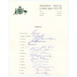 Australia tour to India 1969/70. Official autograph sheet fully signed in ink by all fifteen members
