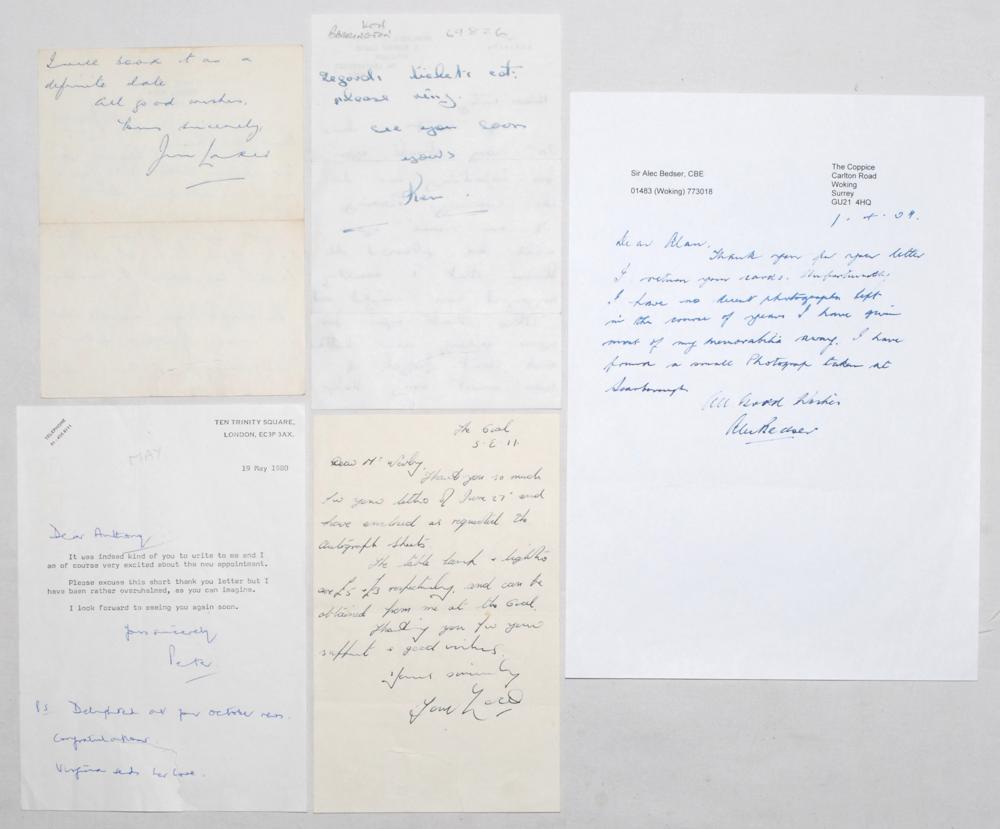 Surrey C.C.C. players’ letters 1950s onwards. Five letters from Surrey players responding to