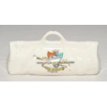 Cricket bags. Four large crested china cricket bags with colour emblems for ‘Coventry’, ‘Leeds’,
