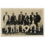 ‘Sussex XI. Tun Wells Week 1904’. Early sepia real photograph postcard of the Sussex team seated and