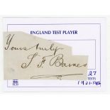 Sydney Francis Barnes. Warwickshire, Lancashire & England 1894-1930. Lovely signature of Barnes in