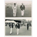 Don Bradman 1948. Mono real photograph plain back postcard of the captains, Bradman and R.W.V.