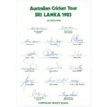 Australia tour to Sri Lanka 1983. Official autograph sheet signed by fifteen members of the