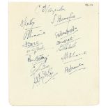 M.C.C. tour to India 1951-52. Album page nicely signed by fourteen members of the Bengal team who