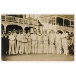 ‘Hants 1920’. Sepia real photograph postcard of the Hampshire team standing in one row wearing