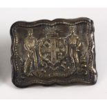 ‘Advance Australia’. Early exquisite Victorian embossed oblong brass belt buckle, with clasp and