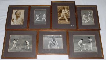 Cricket photographs. Collection of eight framed photographs, some signed. The signed photographs are