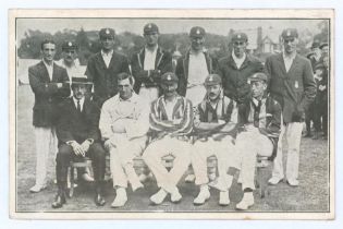 Hampshire v Australians 1912. Original mono postcard of the Hampshire team seated and standing in