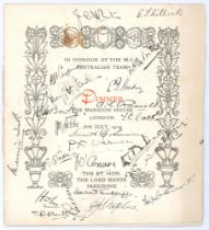 M.C.C. tour to Australia 1929/30. Official menu for the dinner given ‘In honour of the M.C.C.