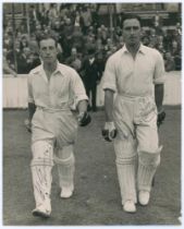 Middlesex C.C.C. 1947. Denis Compton and Bill Edrich. Large original mono press photograph of