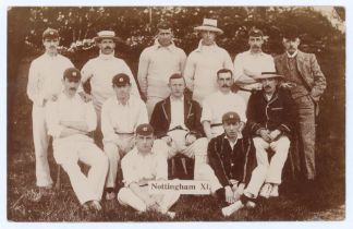 ‘Nottingham XI’ c.1905. Early original sepia real photograph postcard of the Nottinghamshire team