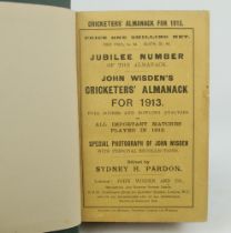 Wisden Cricketers’ Almanack 1913. 50th edition. Bound in dark green boards, with original paper