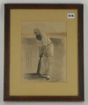 William Gilbert Grace. Original painting showing Grace in batting pose standing in front of
