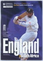 England v South Africa. 2nd Test, Lord’s 1998. Official match programme nicely signed to the