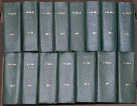 Wisden Cricketers’ Almanack 1980 to 2018. Bound in dark green boards with gilt titles to spine. Some