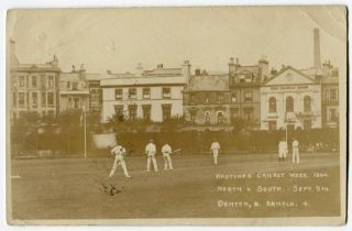 Hastings Cricket Week. North v South 1904. Sepia real photograph postcard of David Denton being