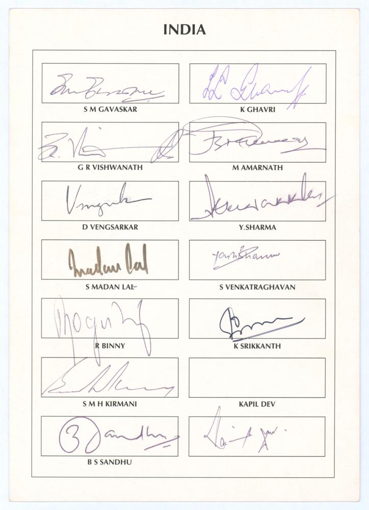 India. B.S.I. World Masters [Veterans] Cricket Cup, India 1995. Official pre-printed autograph