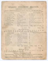 ‘Grand Cricket Match. Yorkshire v. Lancashire’ 1875. Early original double sided scorecard with