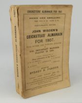 Wisden Cricketers’ Almanack 1907. 44th edition. Original paper wrappers. Some wear to spine paper