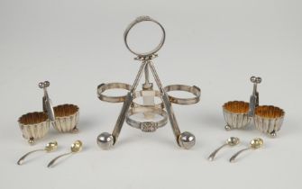 Cricket cruet stand. Edwardian silver plated cruet stand comprising of three crossed cricket bats