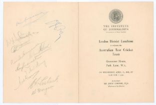 Australian tour to England 1948. Official folding menu for the luncheon given by the Institute of