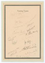 India tour to England 1952. Card with printed title ‘Touring Teams’ and borders, signed in ink (