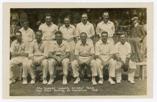 Sussex C.C.C. 1928. Original sepia real photograph postcard of the Sussex team seated and standing