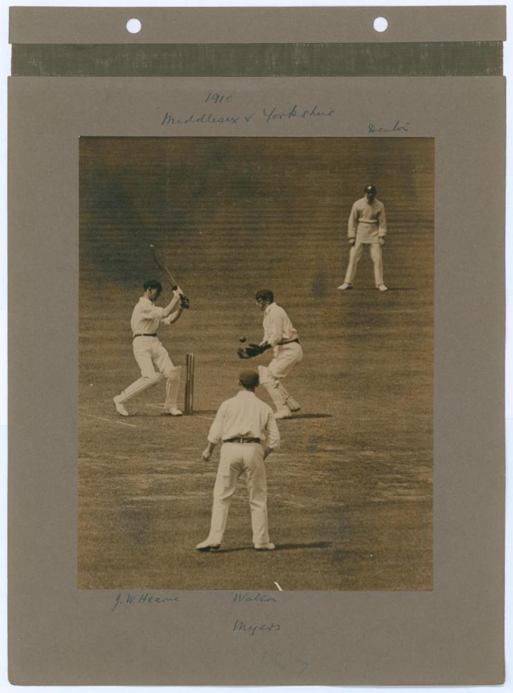 Middlesex v Yorkshire 1910. Two early sepia photographs, both depicting match action. The - Image 2 of 4
