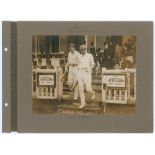 ‘Eton v Harrow’ 1910. Early original sepia photograph of the Harrow School opening batsmen, T.O.
