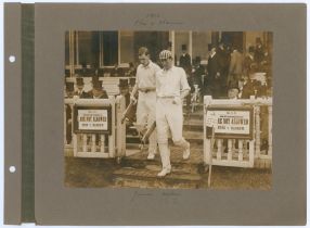 ‘Eton v Harrow’ 1910. Early original sepia photograph of the Harrow School opening batsmen, T.O.