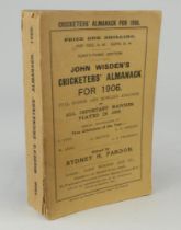 Wisden Cricketers’ Almanack 1906. 43rd edition. Original paper wrappers. Very minor wear to spine