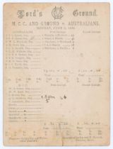 Australian tour to England 1890. ‘M.C.C. and Ground v. Australians’. Early original double sided