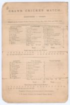 ‘Grand Cricket Match. Derbyshire v. Surrey’ 1885. Early original double sided scorecard with