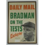 Don Bradman circa 1950’s. Original large poster for the ‘Daily Mail’ with colour banner headline, ‘