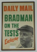 Don Bradman circa 1950’s. Original large poster for the ‘Daily Mail’ with colour banner headline, ‘