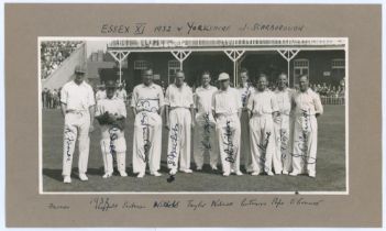 ‘Essex XI 1932 v Yorkshire at Scarborough’. Original mono photograph of ten members of the Essex