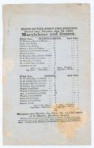‘Marylebone and Sussex’ 1849. Original single sided score sheet for the ‘Close of the first two