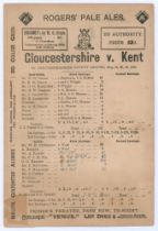 ‘Gloucestershire v. Kent’ 1891. Early original double sided scorecard with complete printed and