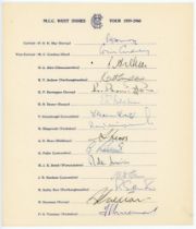 M.C.C. tour of West Indies 1959/60. Official autograph sheet with printed title and players’