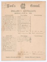 ‘England v. Australians’ 1884. First Test match to be played at Lord’s. Early official double