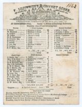 ‘Surrey v. Fifteen of Cambridge University’ 1862. Original early scorecard for the match played at