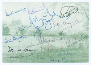 England Test captains 1940s-1990s. Postcard of ‘Cricket Match at the Mardyke’ signed in ink to the