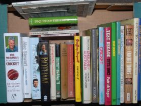 Cricket biographies, tours, histories, reference books etc. Box comprising a good selection of
