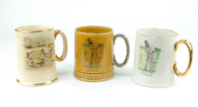 W.G. Grace. Custard yellow tankard with colour transfer printed image of Grace in batting pose to