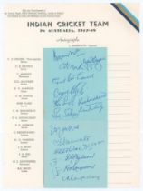 ‘Indian Cricket Team in Australia, 1947-48’. Two trimmed album pages laid down to an official